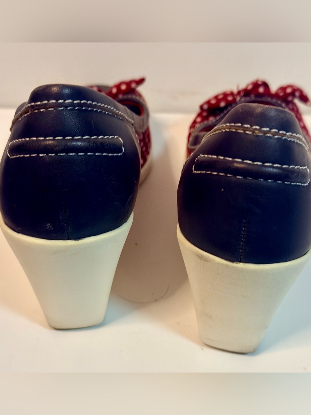 BC Footwear Red Polka Dot Peep-Toe Wedges 8.5 - Picture 4 of 5